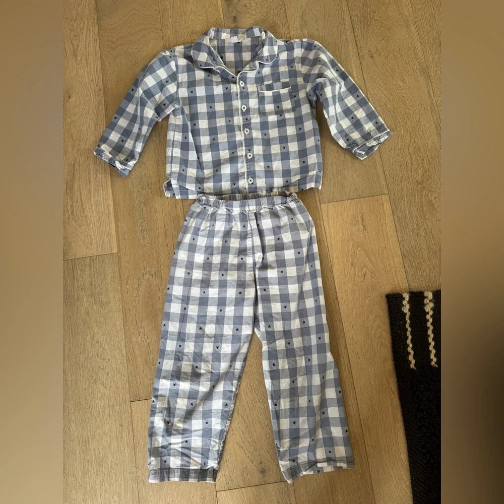 The Little White Company Kids Gingham Pajama Set Size 4-5 years blue white